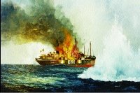 Artists impression of the Kerry Head, first Irish ship to be deliberately attacked. This and other pictures in this article are from paintings by the marine artist, Kenneth King.